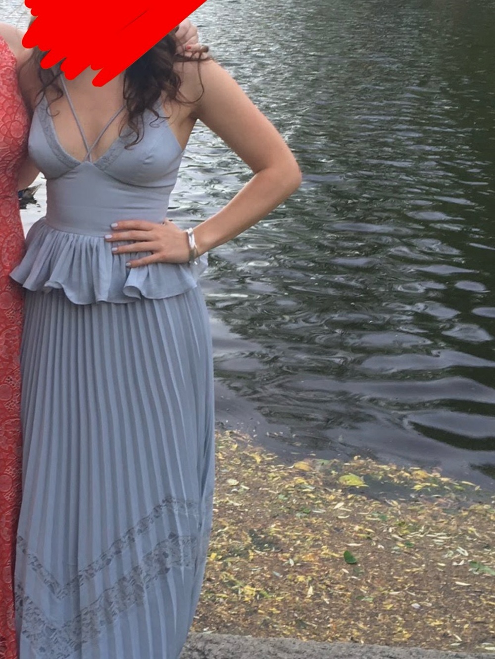 Light Blue/Grey Pleated Peplum Gown